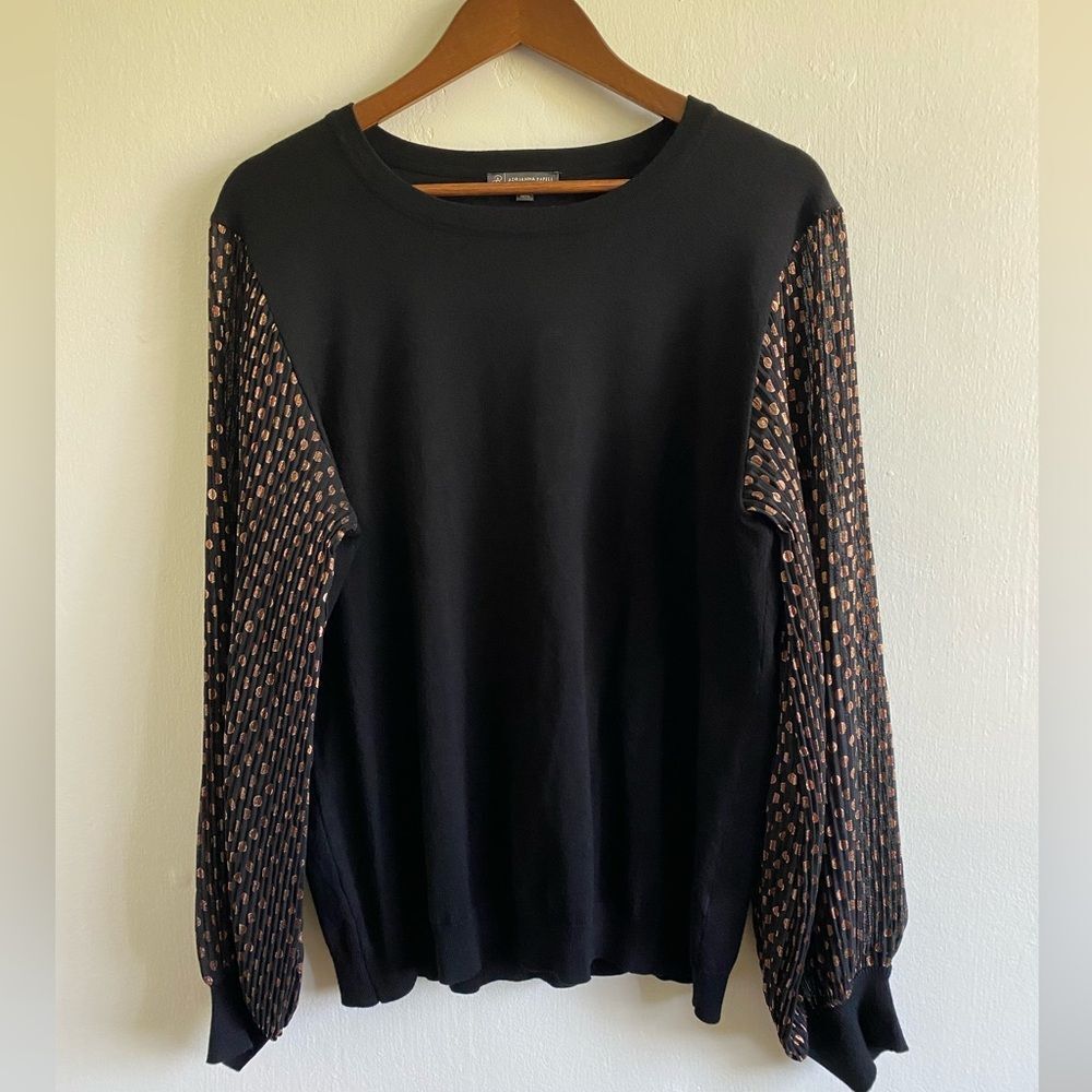 NWOT Adrianna Papell  Balloon Dot Sleeves Crewneck Sweater Black Size XL